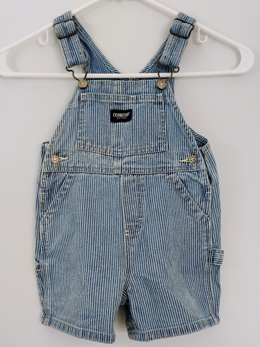 Oshkosh B'Gosh Snap Bottom Vestback Shortalls Hickory Engineer Stripe 18 Mos.